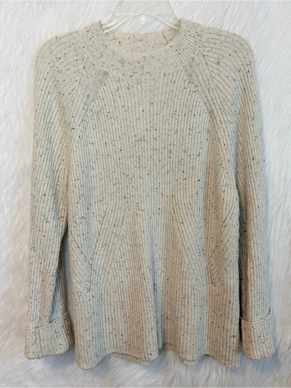 Michael Kors Cream Confetti Mock Neck Ribbed Sweater Long Sleeve Wool Blend Fall